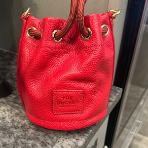 Red Leather Drawstring Bag